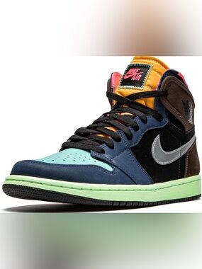 Jordan 1 Retro Nike Multicolor High-Top Sneaker in Navy, Mint, Brown & Neon